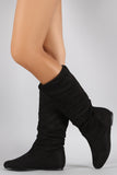 Suede Round Toe Slouchy Flat Boots