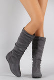 Suede Round Toe Slouchy Flat Boots