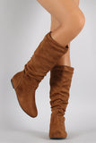 Suede Round Toe Slouchy Flat Boots