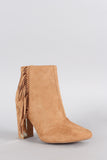 Qupid Suede Fringe Metallic Trim Heeled Booties