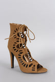 Delicious Perforated Lace Up Open Toe Heel