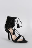 Suede Layered Fringe Lace Up Open Toe Heel