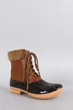 Faux Shearling Cuff Lace Up Duck Ankle Boots