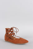 Liliana Suede Caged Cuff Lace Up Pointy Toe Ballet Flat