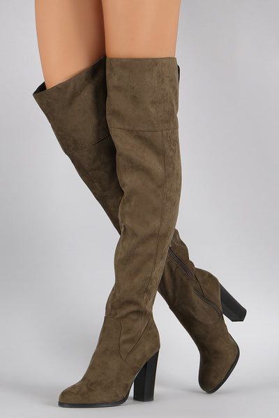 Qupid Suede Slit Chunky Heeled Over-The-Knee Boots