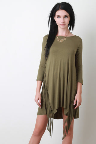 Slanted Side Fringe Mini Dress