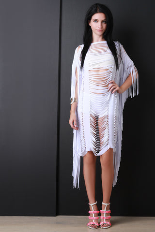 Fringe Slit Overlay Dress