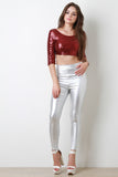 Zipper Back Sequins Crop Top