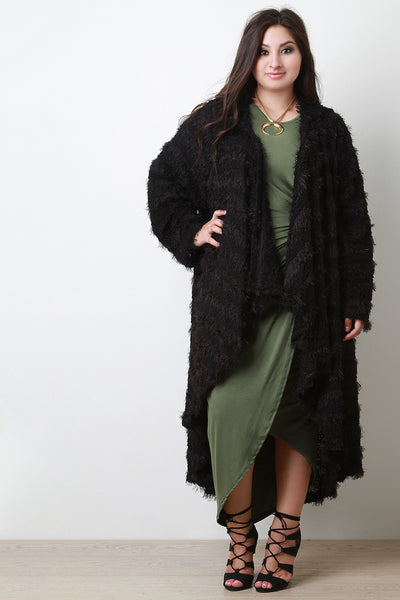 Fuzzy Drape Open Front Longline Cardigan