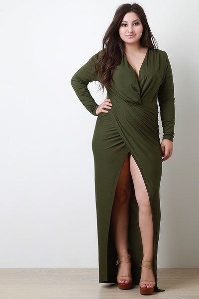 Criss-Cross Wrap Front Slit Maxi Dress