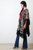 Fringe Accent Knit Pattern Longline Cardigan