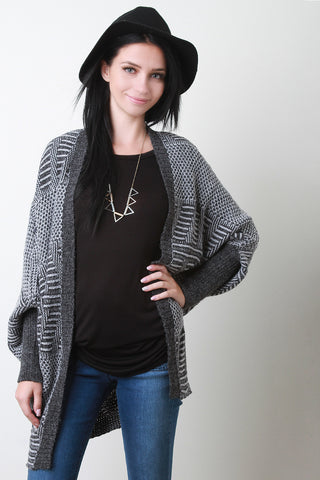 Mixed Pattern Knit Dolman Cardigan