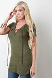 Lace Up Vegan Suede Round Hem Top