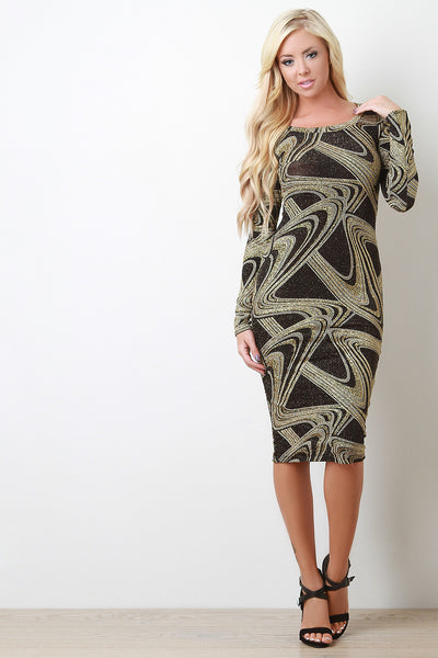 Glitter Wave Long Sleeve Midi Dress