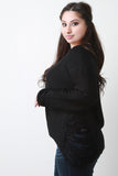 Side Shredded Cable Knit Long Sleeves Sweater Top