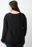 Side Shredded Cable Knit Long Sleeves Sweater Top