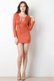 Suede Lace Up Long Sleeve Mini Dress