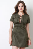 Suede Lace Up Bodice A-Line Dress