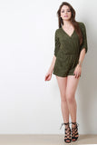 Suede Quarter Sleeve Surplice Romper