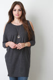 Cold Shoulder Dolman Sleeve Fleece Top