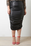 Vegan Leather Ruched Midi Skirt