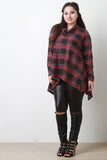 Plaid Cowl Neck Long Sharkbite Hem Top