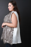 Multicolor Faux Fur Knit Back Sleeveless Vest