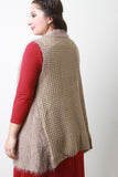 Back Contrast Knit Sleeveless Drape Faux Fur Vest