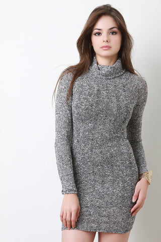 Marled Knit Turtleneck Mini Dress