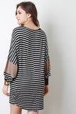 Striped Dolman Sleeve Tunic Dress