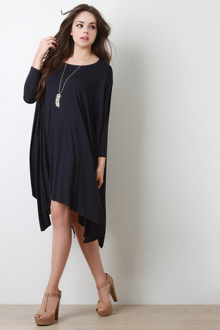 Dolman Sleeve Handkerchief Midi Dress