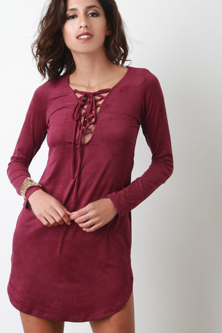 Vegan Suede Corset Lace Up Dress