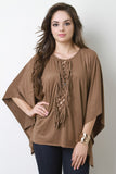 Lattice Panel Faux Suede Poncho Top