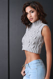 Cable Knit Turtleneck Sleeveless Crop Top