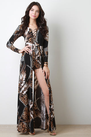 Printed Long Side Tier Romper