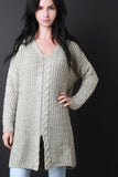 V-Neck Cable Knit Sleeves Long Sweater