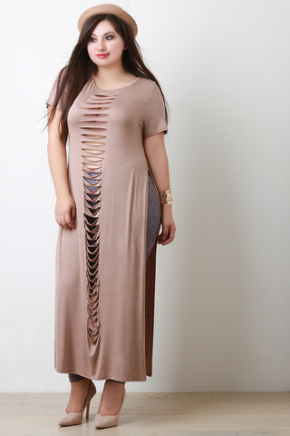 Slashed Deep Slit Short Sleeves Maxi Top