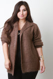 Plush Knit Open Flap Collar Cardigan